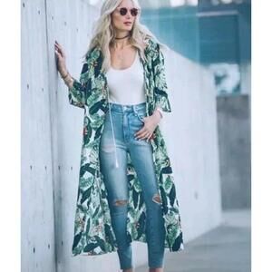 Rachel Zoe Palm Print Duster Jacket One Size Fits All Cover-Up Kimono #7